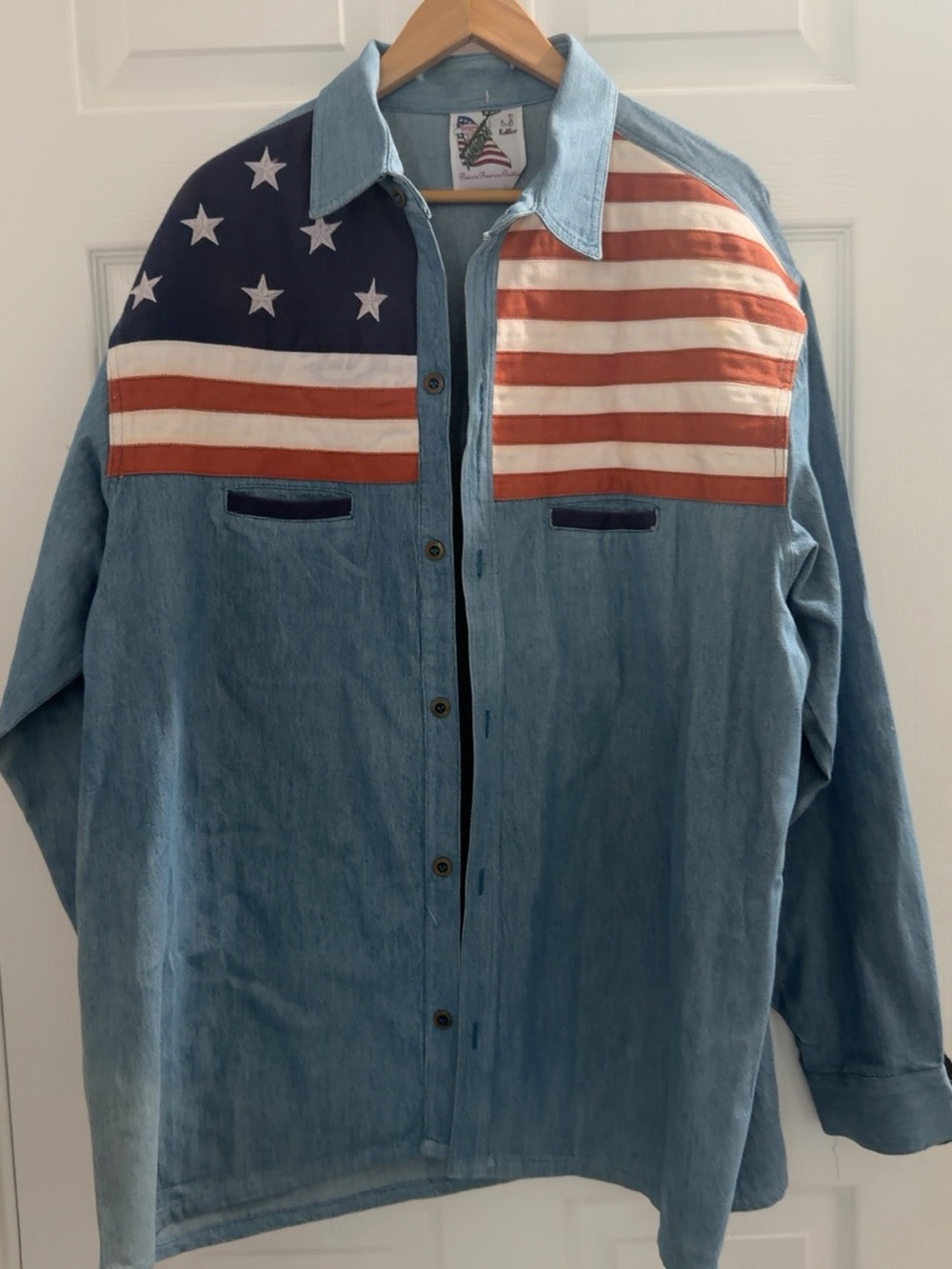 Denim Button-Up Shirt with American Flag Yoke
